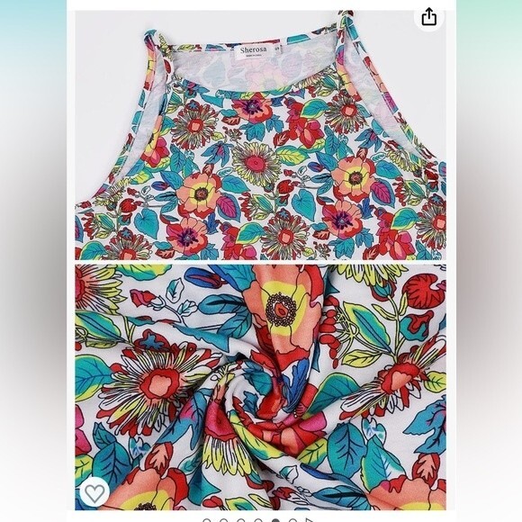 Tank Top Womens Plus XXL Floral Blue Summer Halter Cami Shirt Top Casual B3 - Picture 2 of 8